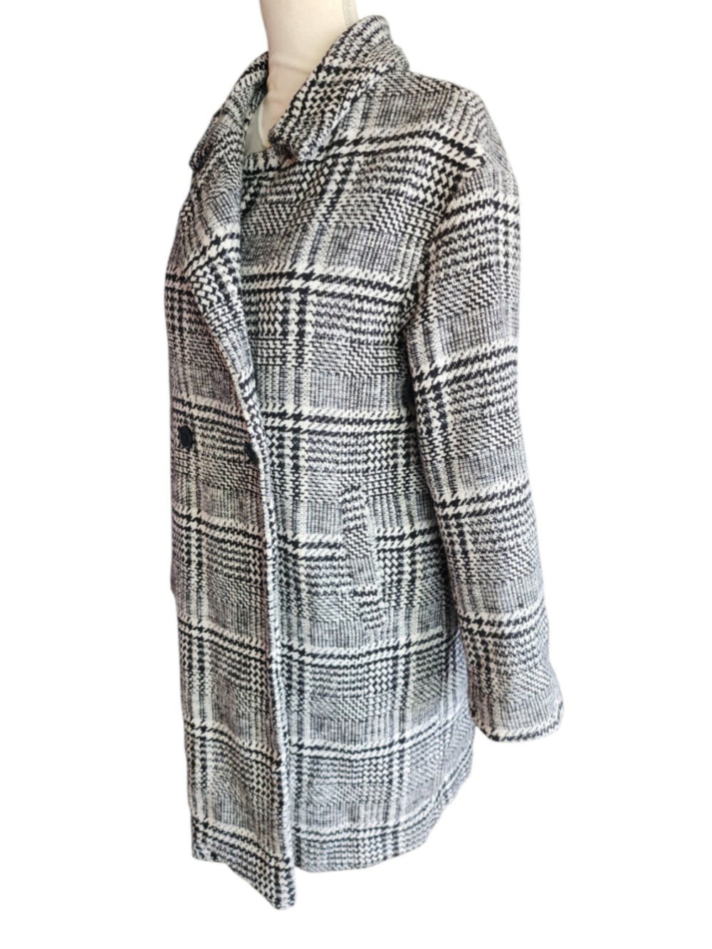 Nasty Gal Collection L Black White Plaid Double Breasted Coat Oversized Longline - Picture 4 of 13